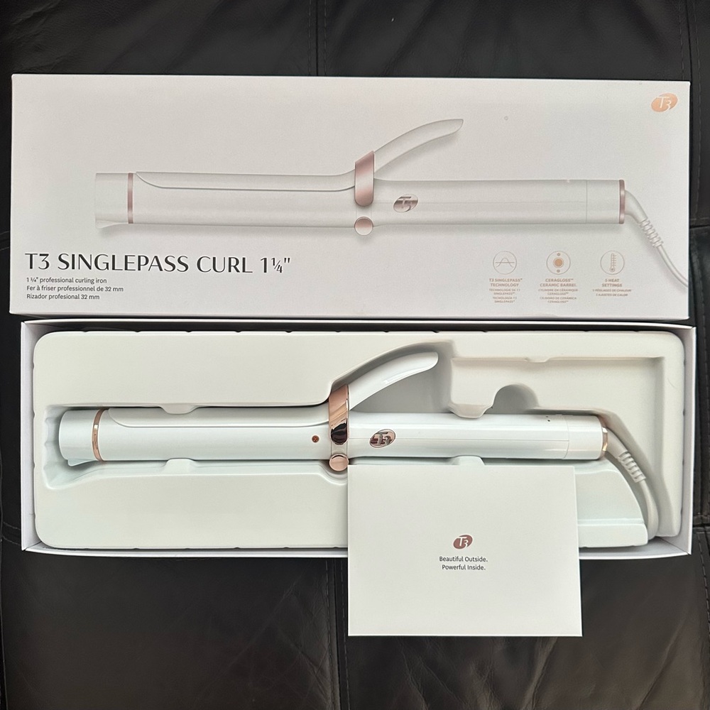 T3 SinglePass Curl Ceramic Long Barrel Curling Iron 1.25” BNIB